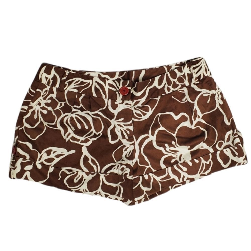 Y2K XOXO floral cuffed chino dressy brown shorts 13/14‎